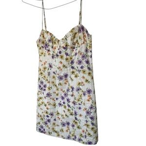 Zara White Floral Mini Dress with Purple & Yellow Blossoms